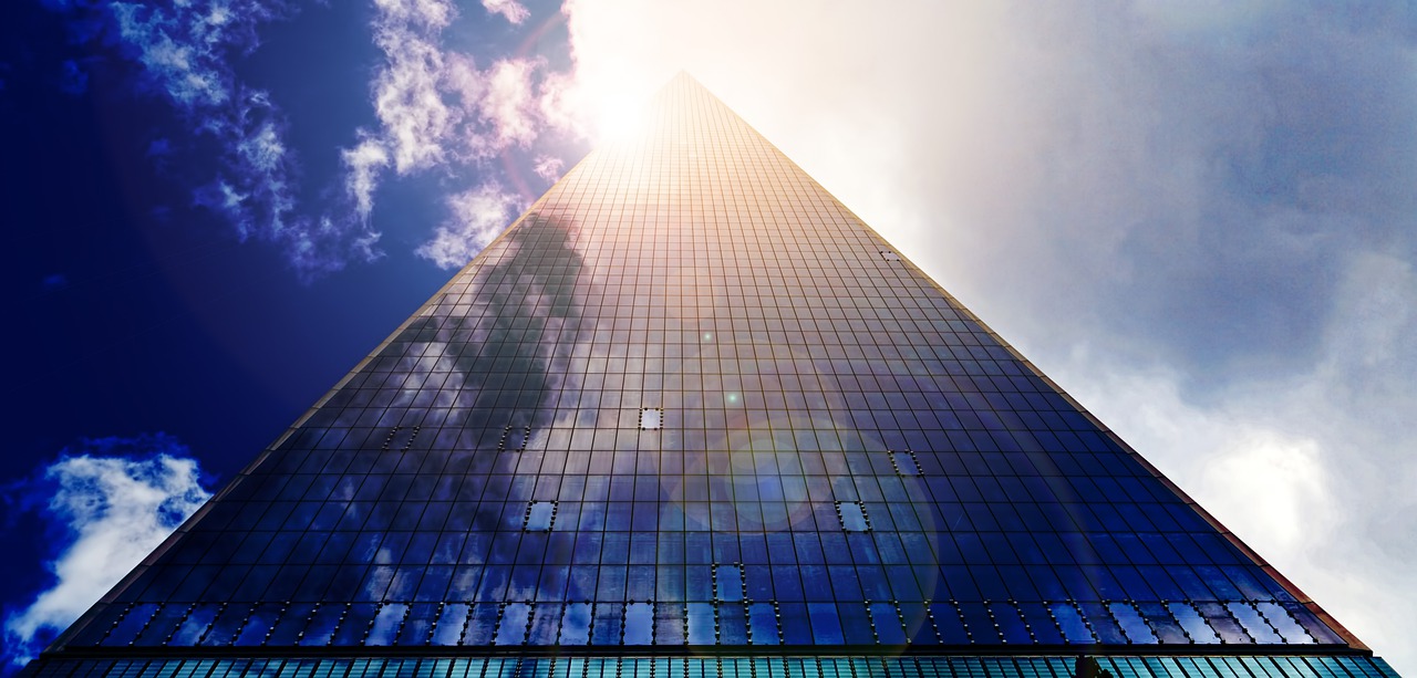 Skyscraper with commercial office window tint