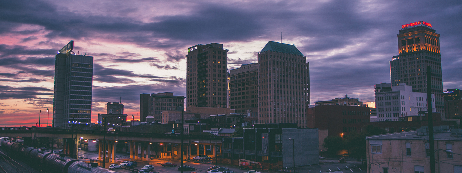 Birmingham alabama city at sunset