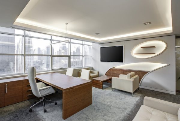 Modern office with window film to prevent fading on the interior furnishings