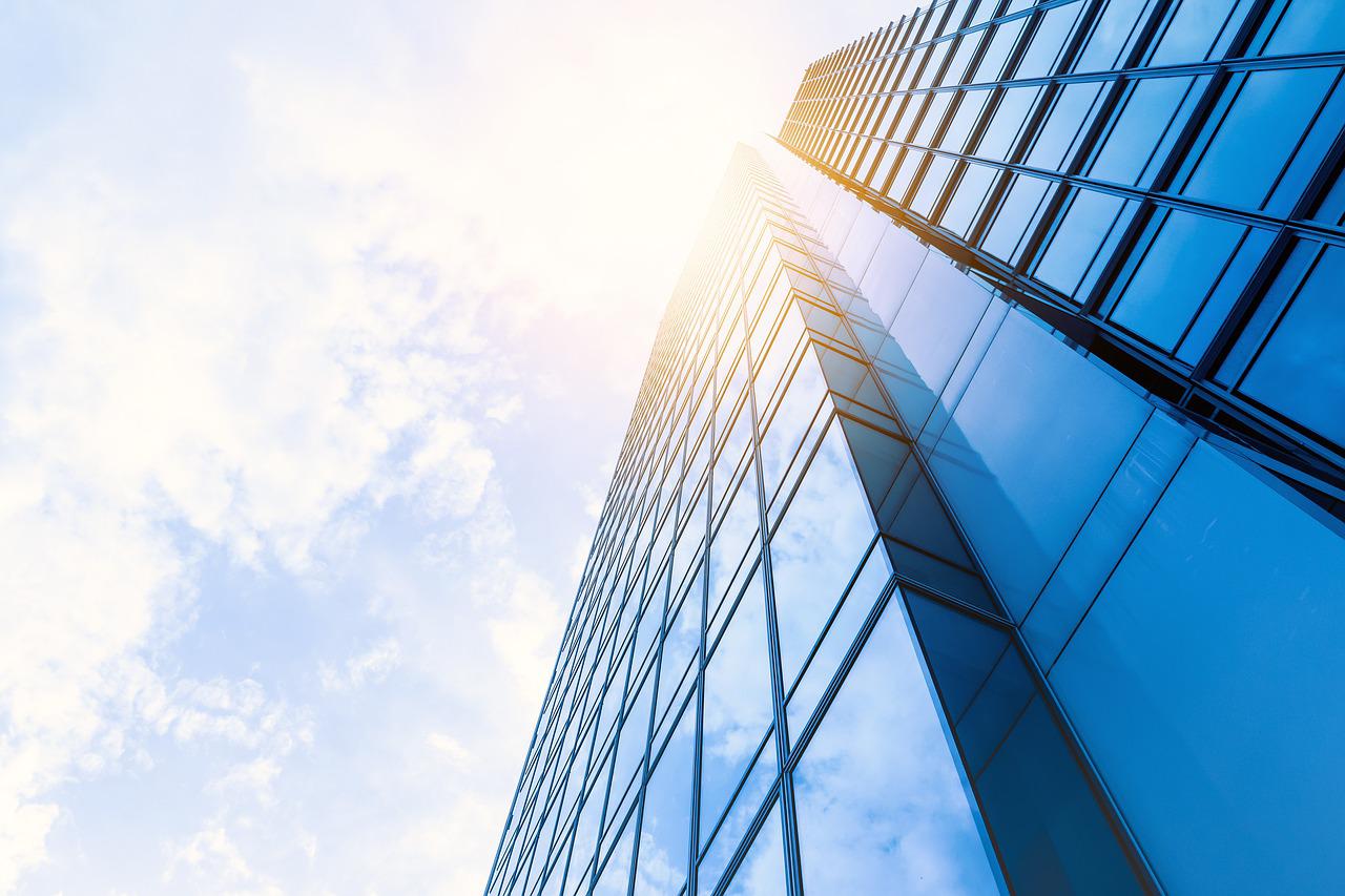 Sun reflective window film on a skyscraper