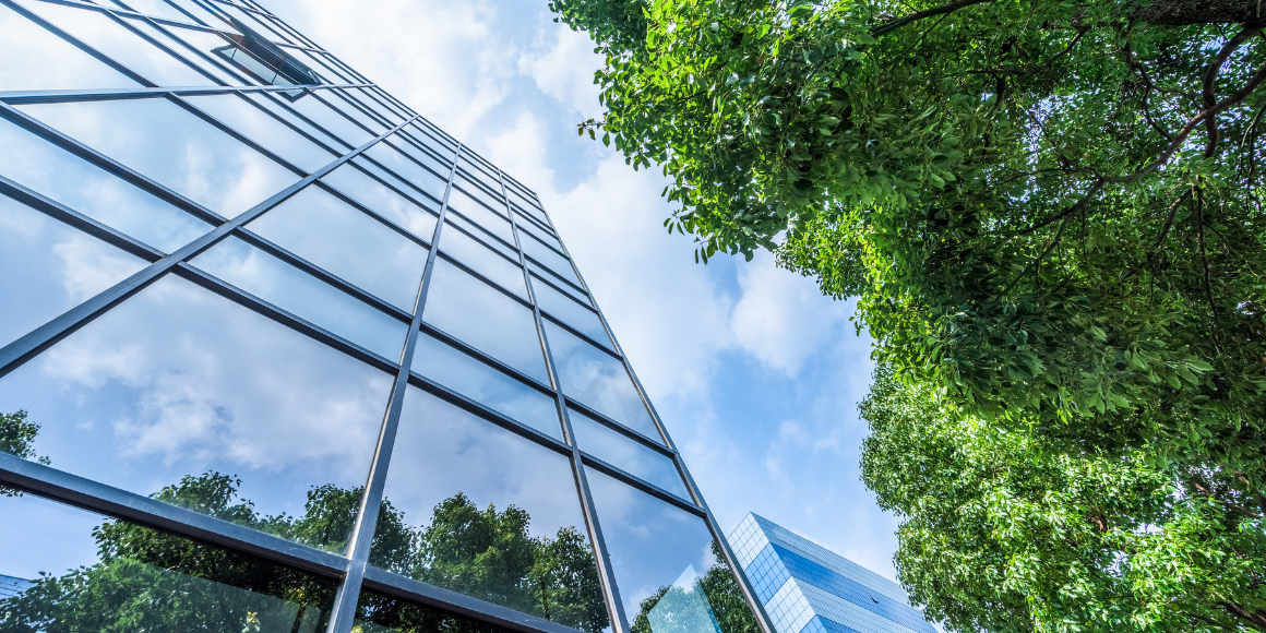 Exterior view of an energy efficient office building