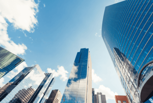 ground view of commercial buildings in a metropolitan area