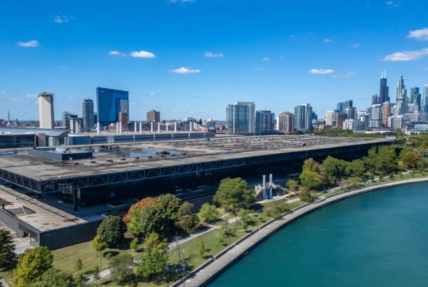 McCormick Place ChicagoSkyline with FeatherFriendly bird film installed by NGS